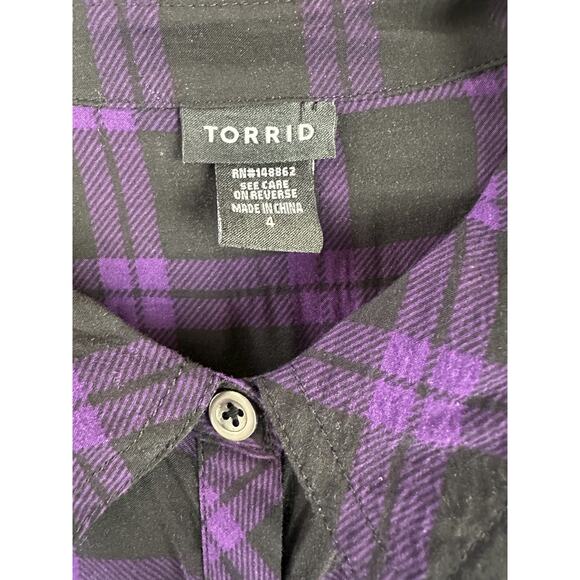 Torrid Emma Plaid Challis Babydoll Tunic Top Purple Black Pocket Plus Size 4 4X - Picture 6 of 12